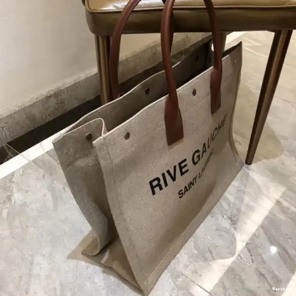 Repzbay REP IN LINEN GAUCHE BAG RIVE PRINTED TOTE YSL AND LEATHER 0531